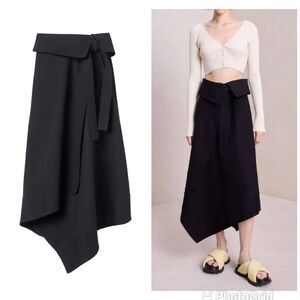 NEW A.L.C. Mackenzie Linen Midi Wrap Skirt Black Size 10
